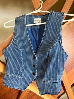 Avec Les Filles Navy Pinstripe Denim Vest